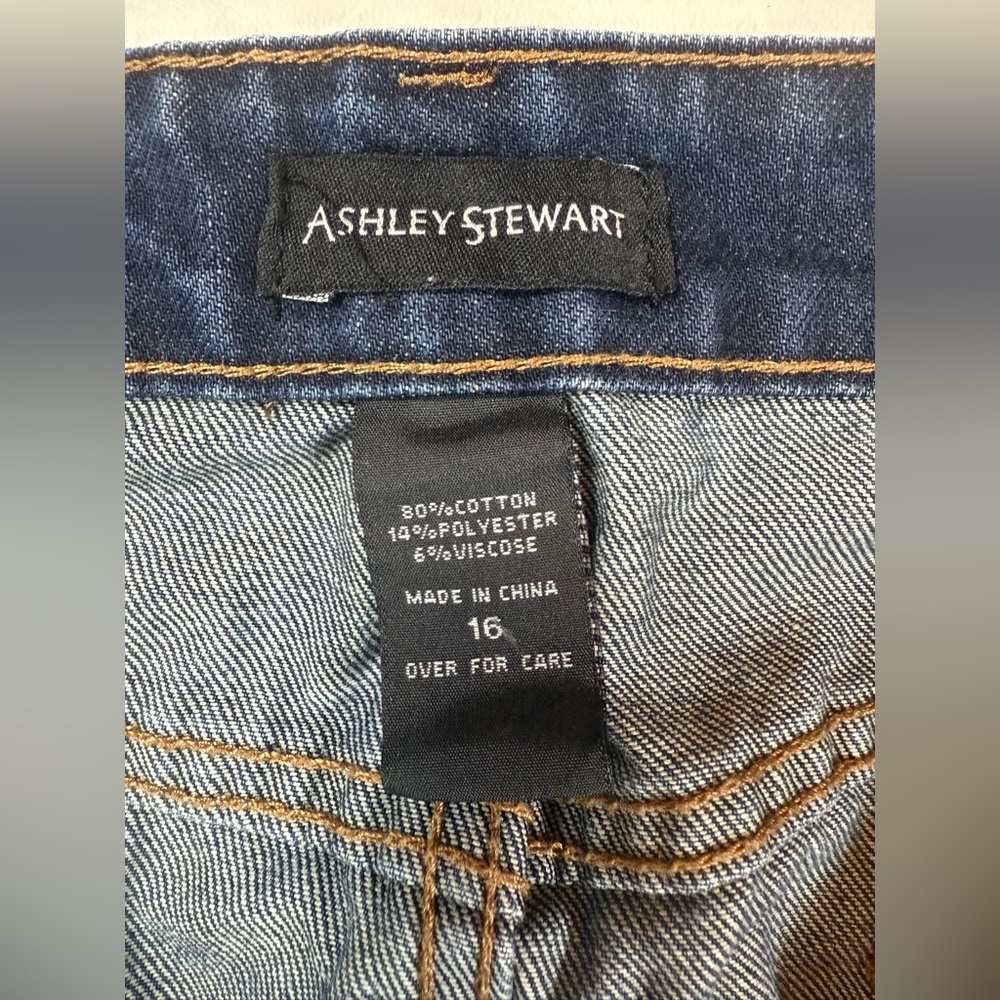 Ashley Stewart factory Distressed Asymmetrical dark blue Denim Skirt 16 (bin W) - Picture 7 of 8